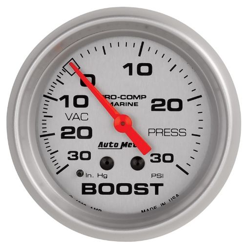 Picture of AutoMeter Marine VacBoost Gauge 2 58in 30INHG 30PSI Mechanical - Silver