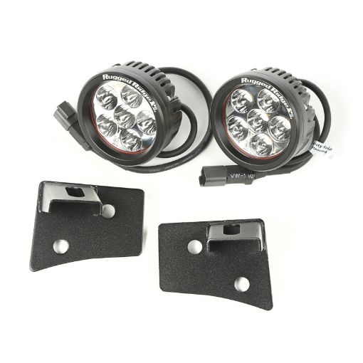 Picture of Rugged Ridge 07 - 18 Jeep Wrangler JK Textured Black Round Windshield LED Kit w Brackets