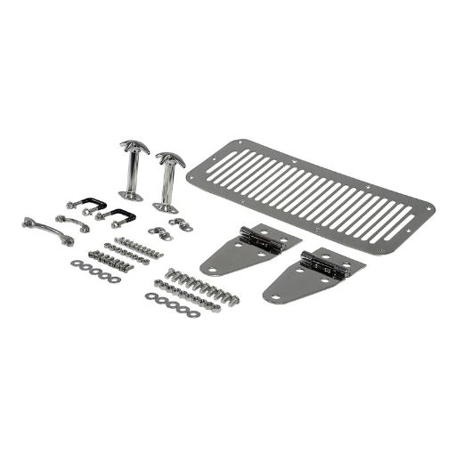 Picture of Rugged Ridge 76 - 86 Jeep CJ 87 - 95 Jeep Wrangler Stainless Steel Hood Dress Up Kit