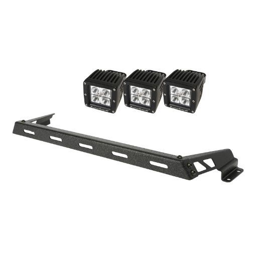 Picture of Rugged Ridge 07 - 18 Jeep Wrangler JK Black 3 Sqaure LED Hood Mounted Light Bar Kit