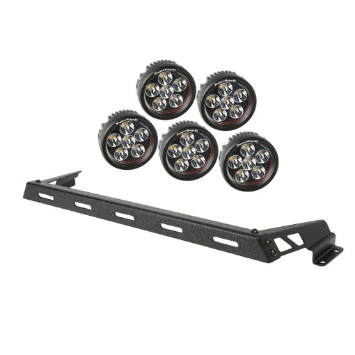 Picture of Rugged Ridge 07 - 18 Jeep Wrangler JK Black 5 Round LED Hood Mounted Light Bar Kit