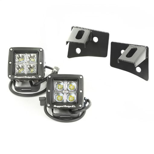 Picture of Rugged Ridge 07 - 18 Jeep Wrangler JK Square Windshield LED Light Kit w Brackets