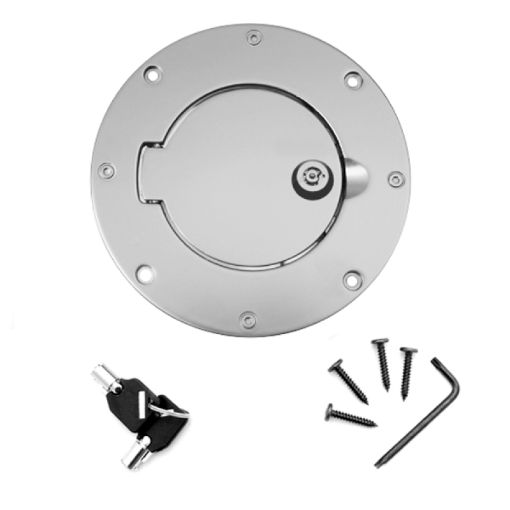 Picture of Rugged Ridge Gas Cap Door Locking Brushed Aluminum 97 - 06 Jeep Wrangler TJ