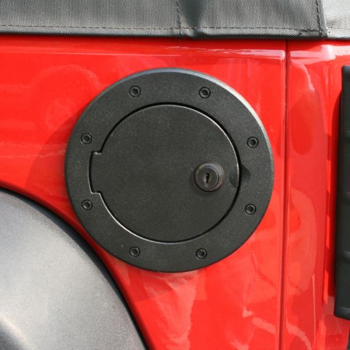 Picture of Rugged Ridge Locking Gas Cap Door Black Alum 07 - 18 Jeep Wrangler JK