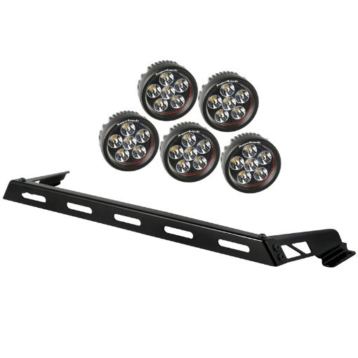 Picture of Rugged Ridge 07 - 18 Jeep Wrangler JK 5 Round LED Hood Light Bar Kit