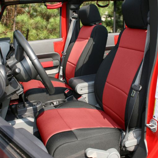 Picture of Rugged Ridge Seat Cover Kit BlackRed 07 - 10 Jeep Wrangler JK 4dr