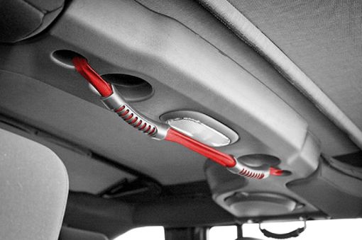 Picture of Rugged Ridge Rear Dual Grab Strap Red 07 - 18 Jeep Wrangler Unlimited JK