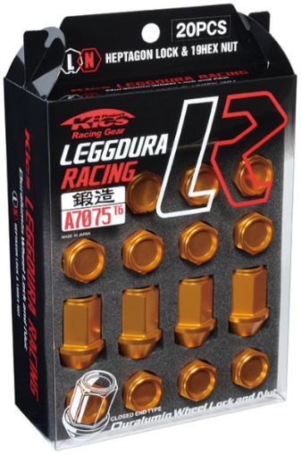 Picture of Project Kics 12x1.25 Leggdura Racing Lug Nuts - Yellow Gold wLaser Logo (20 Pcs)