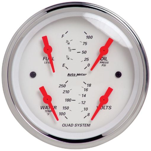 Picture of Autometer Arctic White 3 - 38in Quad Gauge 100 PSI100 - 250 Deg F 8 - 18V 240 - 33 Ohm