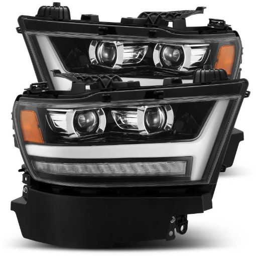 Picture of AlphaRex 19 - 20 Dodge Ram 1500 LUXX LED Proj Headlights Plank Jet Blk wActiv LightSeq SignalDRL