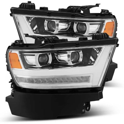 Picture of AlphaRex 19 - 20 Dodge Ram 1500 LUXX LED Proj Headlights Plank Chrome wActiv LightSeq SignalDRL