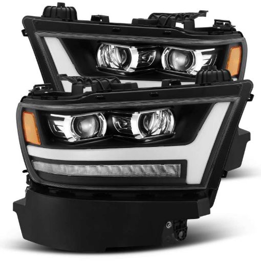 Picture of AlphaRex 19 - 20 Dodge Ram 1500 LUXX LED Proj Headlights Plnk Style Black wActiv LightSeq SignalDRL