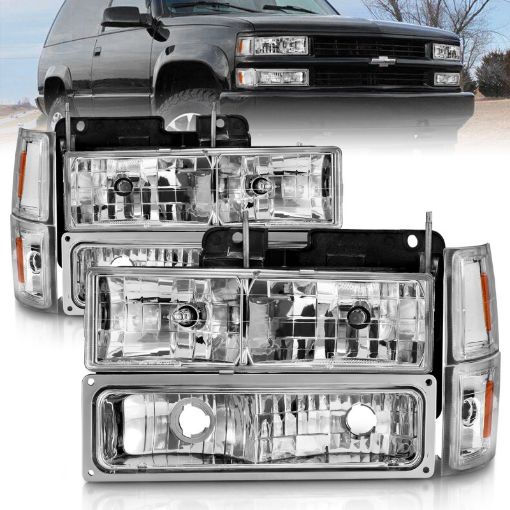 Picture of ANZO 88 - 98 Chevrolet C1500 Crystal Headlights Chrome w Signal and Side Marker Lights