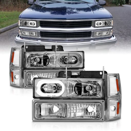 Picture of ANZO 88 - 98 Chevrolet C1500 Crystal Headlights Chrome Housing w Signal and Side Marker Lights
