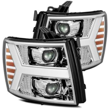 Picture of AlphaRex 07 - 13 Chevy 1500 LUXX LED Proj Headlights Plank Design Chrome w Activ LightSeq SignalDRL
