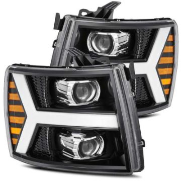 Picture of AlphaRex 07 - 13 Chevy 1500 LUXX LED Proj Headlights Plank Style Jet Blk w Activ LightSeq SignalDRL