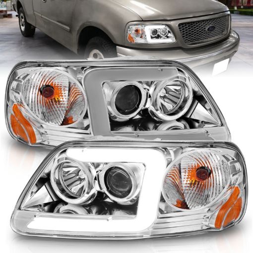 Picture of ANZO 1997 - 2003 Ford F - 150 Projector Headlights w Light Bar Chrome Housing
