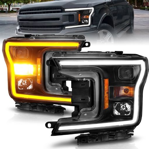 Picture of ANZO 2018 - 2020 Ford F - 150 Projector Headlight w Plank Style Switchback Black Housing