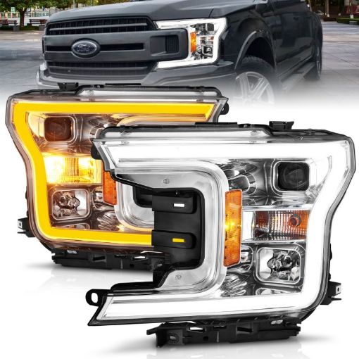 Picture of ANZO 2018 - 2020 Ford F - 150 Projector Headlight wPlank Style Switchback Chrome Housing