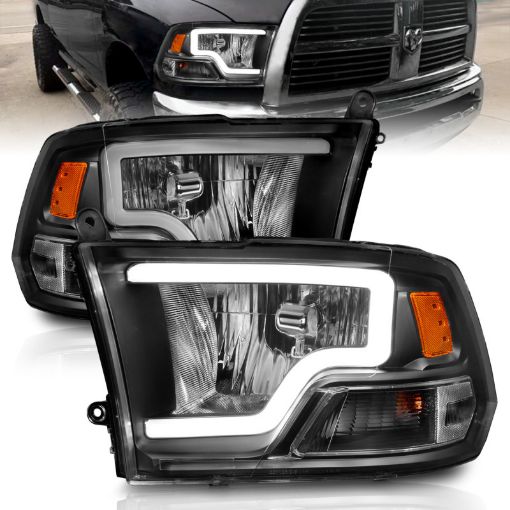 Picture of ANZO 2009 - 2018 Dodge Ram 1500 Crystal Headlights w Light Bar Black Housing