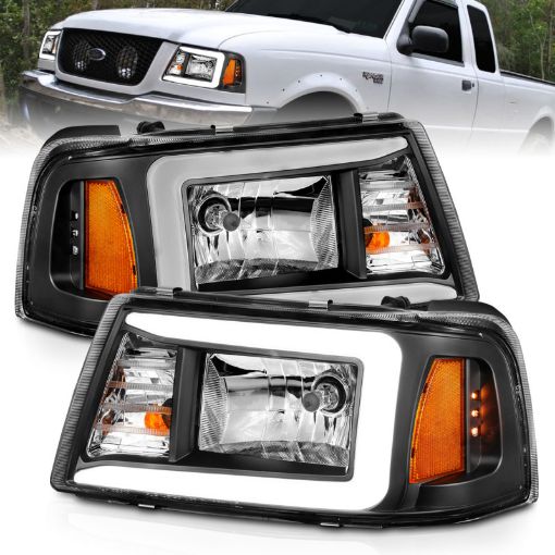 Picture of ANZO 2001 - 2011 Ford Ranger Crystal Headlights w Light Bar Black Housing