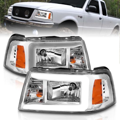 Picture of ANZO 2001 - 2011 Ford Ranger Crystal Headlights w Light Bar Chrome Housing