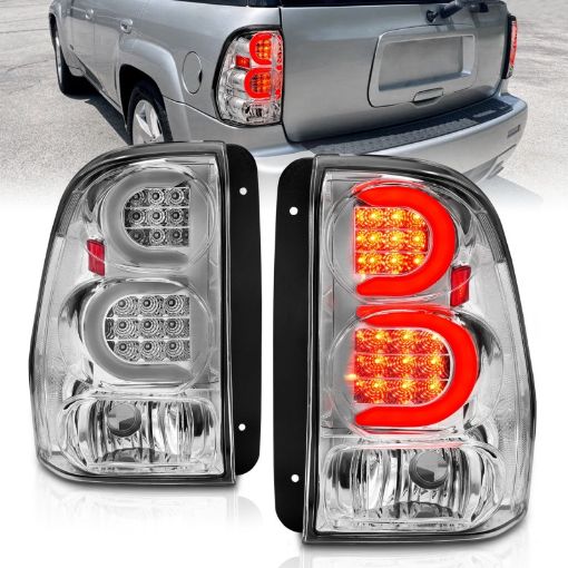 Picture of ANZO 2002 - 2009 Chevrolet Trailblazer LED Tail Lights w Light Bar Chrome Housing Clear Lens
