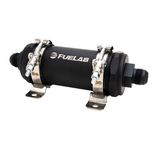 Picture of Fuelab PRO Series In - Line Fuel Filter (10gpm) - 10AN In - 10AN Out 40 Micron Stainless - Matte Black