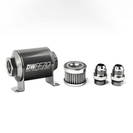 Picture of DeatschWerks Stainless Steel 10AN 5 Micron Universal Inline Fuel Filter Housing Kit (70mm)