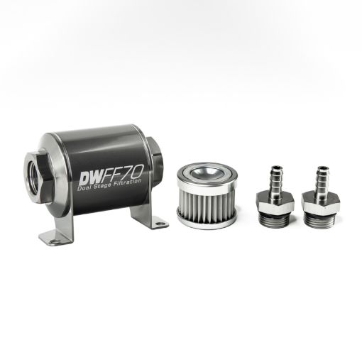 Picture of DeatschWerks Stainless Steel 516in 5 Micron Universal Inline Fuel Filter Housing Kit (70mm)