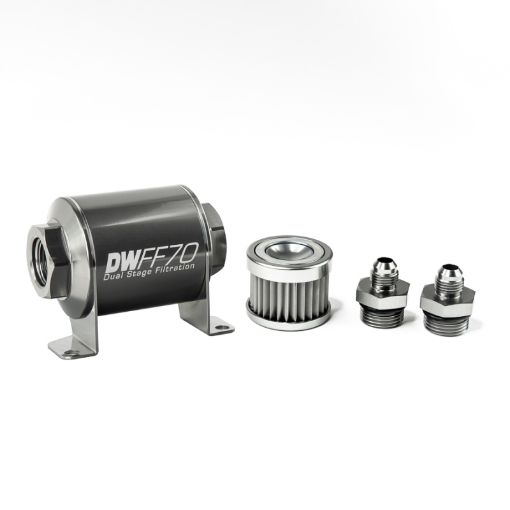 Picture of DeatschWerks Stainless Steel 6AN 5 Micron Universal Inline Fuel Filter Housing Kit (70mm)