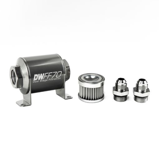 Picture of DeatschWerks Stainless Steel 8AN 5 Micron Universal Inline Fuel Filter Housing Kit (70mm)