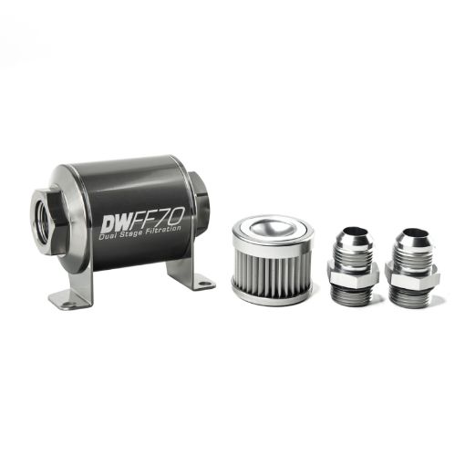 Picture of DeatschWerks Stainless Steel 10AN 10 Micron Universal Inline Fuel Filter Housing Kit (70mm)