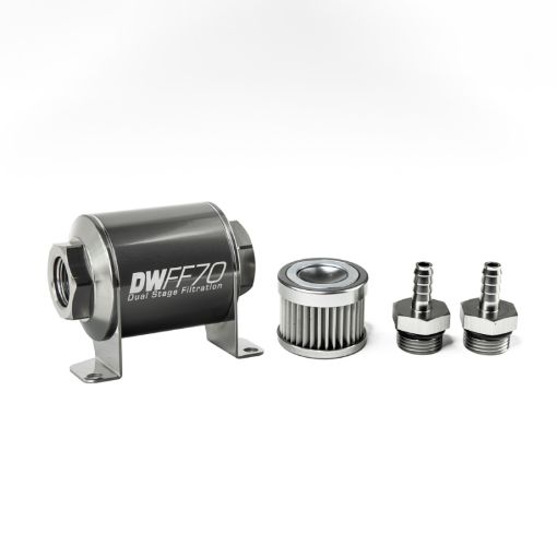 Picture of DeatschWerks Stainless Steel 516in 10 Micron Universal Inline Fuel Filter Housing Kit (70mm)