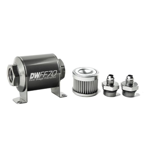 Picture of DeatschWerks Stainless Steel 6AN 10 Micron Universal Inline Fuel Filter Housing Kit (70mm)