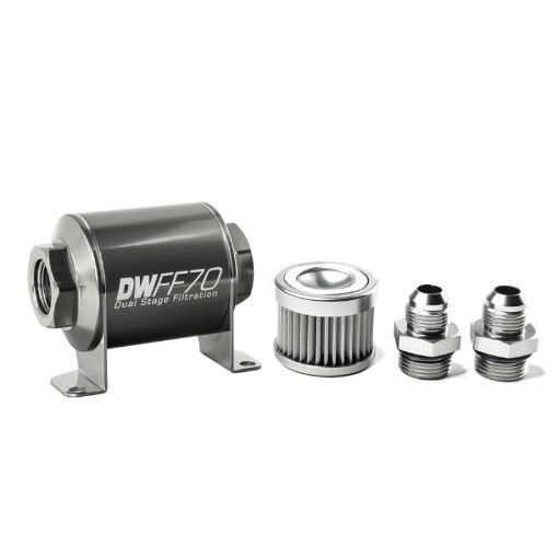 Picture of DeatschWerks Stainless Steel 8AN 10 Micron Universal Inline Fuel Filter Housing Kit (70mm)