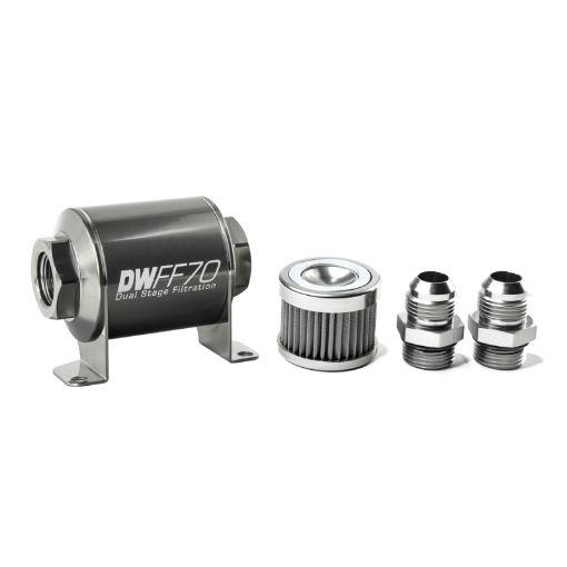 Picture of DeatschWerks Stainless Steel 10AN 40 Micron Universal Inline Fuel Filter Housing Kit (70mm)
