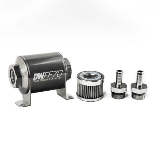 Picture of DeatschWerks Stainless Steel 38in 40 Micron Universal Inline Fuel Filter Housing Kit (70mm)