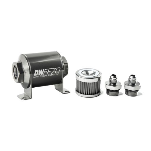 Picture of DeatschWerks Stainless Steel 6AN 40 Micron Universal Inline Fuel Filter Housing Kit (70mm)