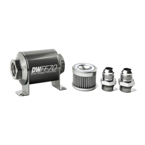 Picture of DeatschWerks Stainless Steel 10AN 100 Micron Universal Inline Fuel Filter Housing Kit (70mm)