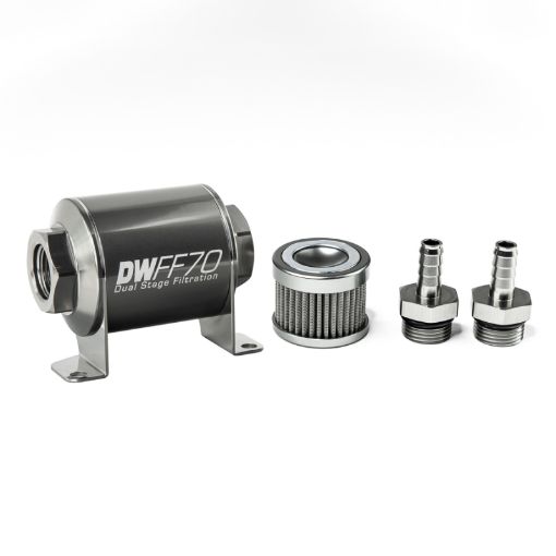 Picture of DeatschWerks Stainless Steel 38in 100 Micron Universal Inline Fuel Filter Housing Kit (70mm)