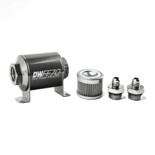 Picture of DeatschWerks Stainless Steel 6AN 100 Micron Universal Inline Fuel Filter Housing Kit (70mm)