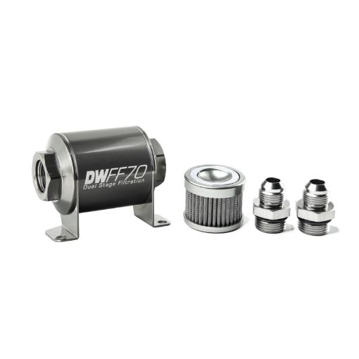 Picture of DeatschWerks Stainless Steel 8AN 100 Micron Universal Inline Fuel Filter Housing Kit (70mm)