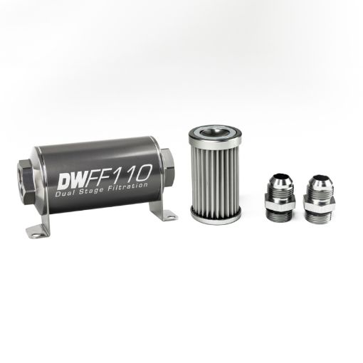 Picture of DeatschWerks Stainless Steel 10AN 5 Micron Universal Inline Fuel Filter Housing Kit (110mm)
