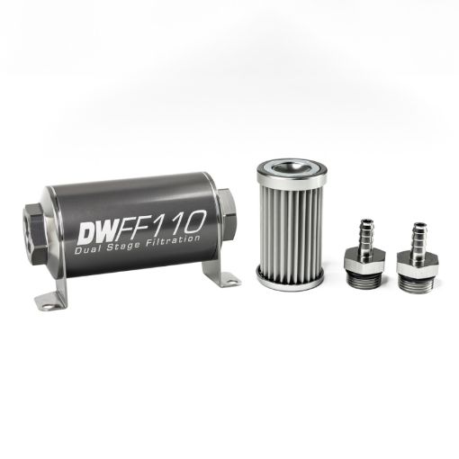 Picture of DeatschWerks Stainless Steel 516in 5 Micron Universal Inline Fuel Filter Housing Kit (110mm)
