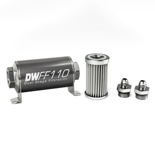 Picture of DeatschWerks Stainless Steel 6AN 5 Micron Universal Inline Fuel Filter Housing Kit (110mm)