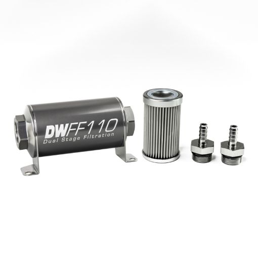Picture of DeatschWerks Stainless Steel 516in 10 Micron Universal Inline Fuel Filter Housing Kit (110mm)