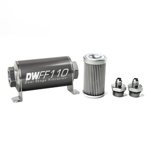 Picture of DeatschWerks Stainless Steel 6AN 10 Micron Universal Inline Fuel Filter Housing Kit (110mm)