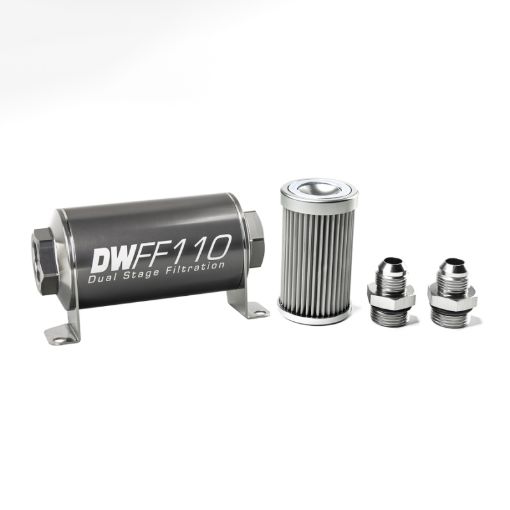 Picture of DeatschWerks Stainless Steel 8AN 10 Micron Universal Inline Fuel Filter Housing Kit (110mm)