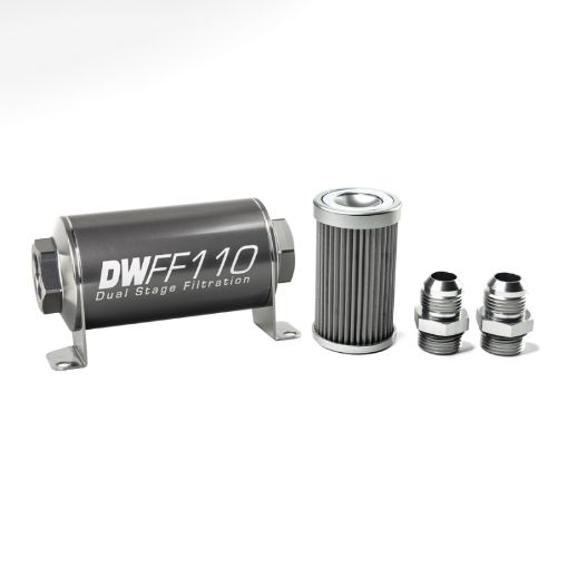 Picture of DeatschWerks Stainless Steel 10AN 40 Micron Universal Inline Fuel Filter Housing Kit (110mm)